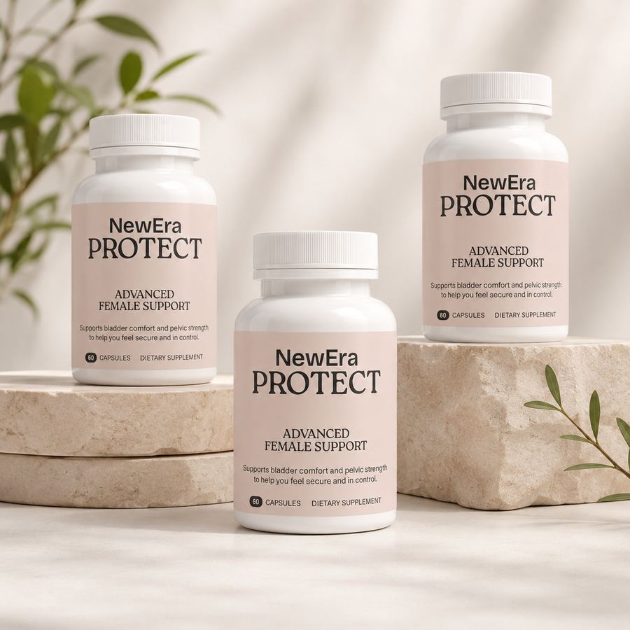 NewEra Protect supplement bottles on clean surface